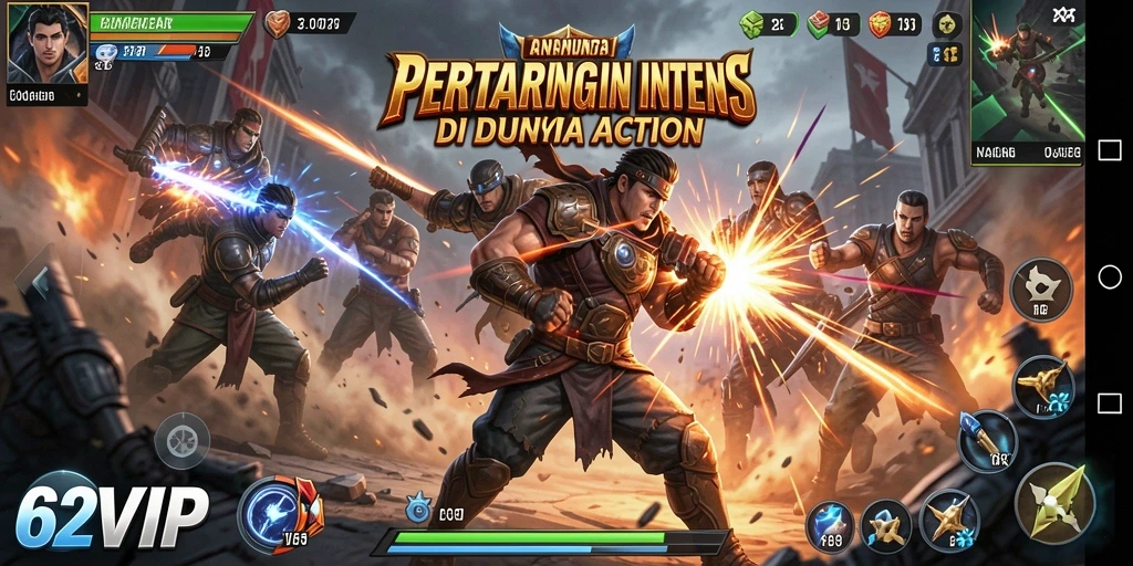 Tampilan gameplay seru dari 62VIP dengan aksi pertarungan yang menantang.