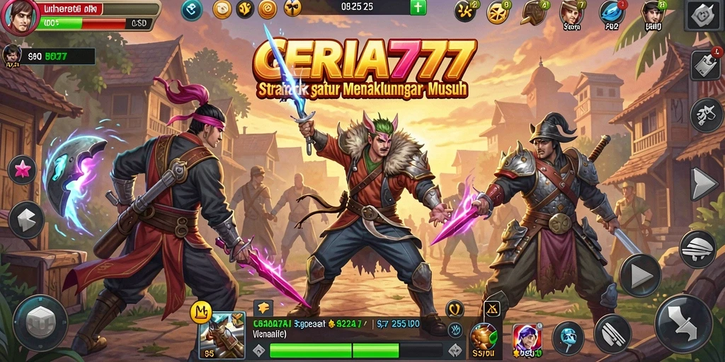 Screenshot gameplay CERIA777 yang menampilkan pertempuran strategis.