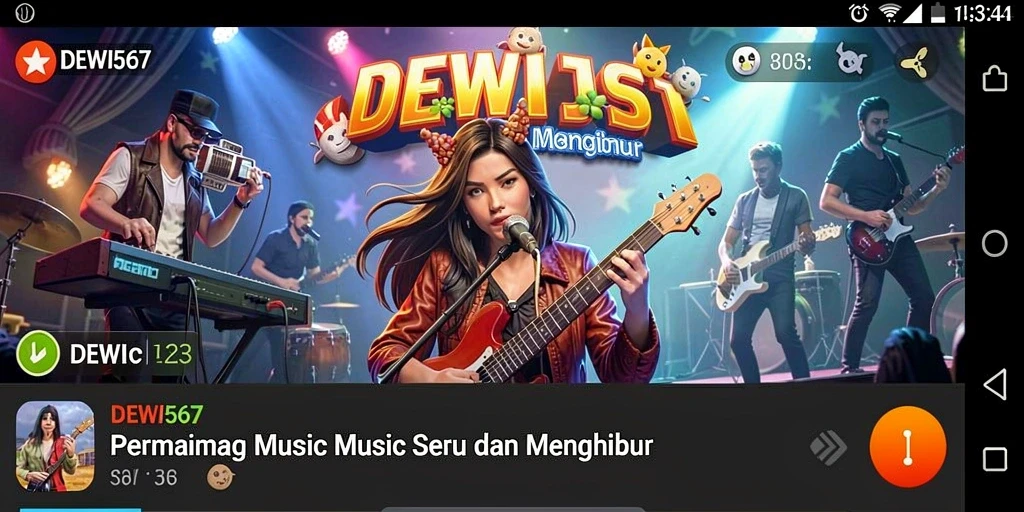 Tampilan gameplay DEWI567 dengan alat musik yang beragam.
