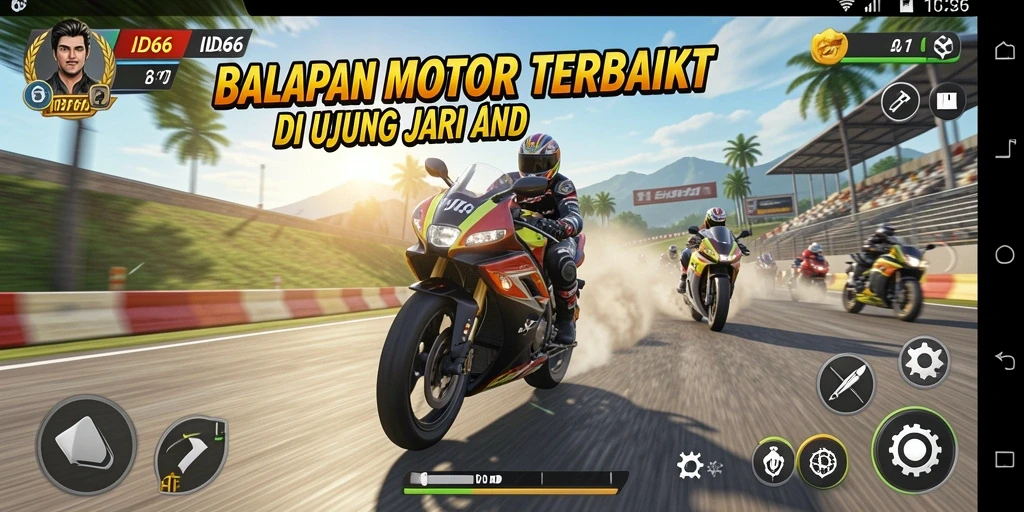 Screenshot gameplay ID66 menampilkan balapan motor yang seru dan realistis.