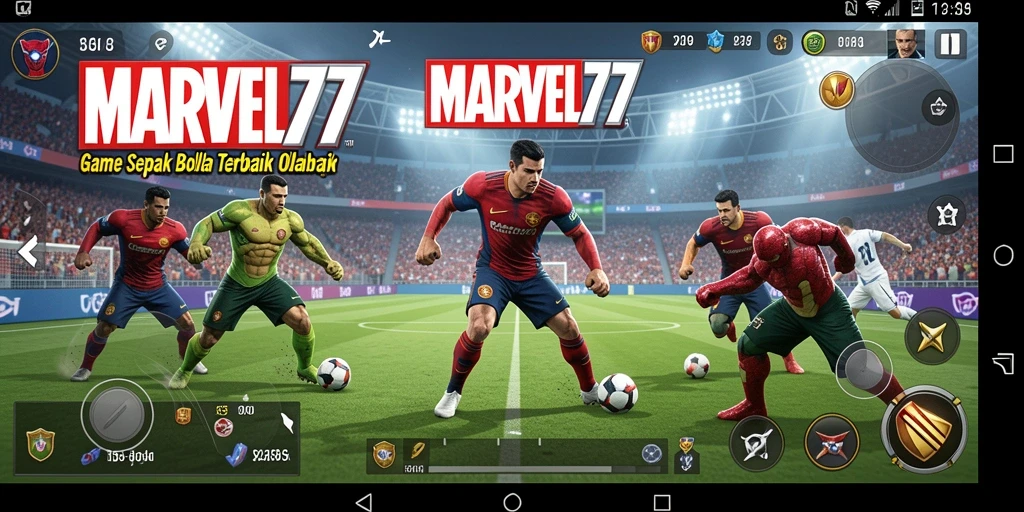 Tampilkan aksi pertandingan sepak bola yang mendebarkan dalam MARVEL77.