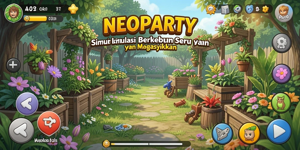 Tampilan menarik dari gameplay berkebun di NEOPARTY.