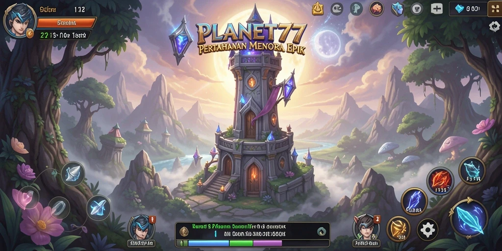 Screenshot PLANET77 menampilkan aksi pertahanan menara yang mendebarkan.