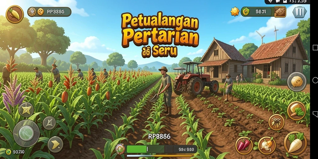 Tampilan bermain RP886 dengan berbagai aktivitas bertani yang menarik.