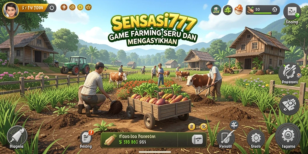 Tampilan gameplay SENSASI777 dengan kebun yang subur dan berwarna-warni.