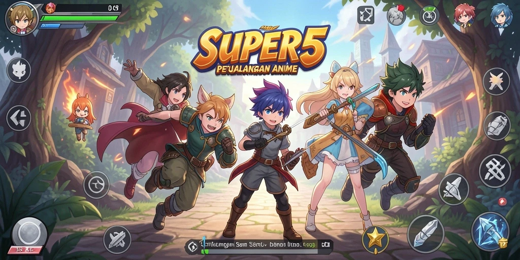 Gameplay SUPER5 yang penuh warna dan aksi seru.