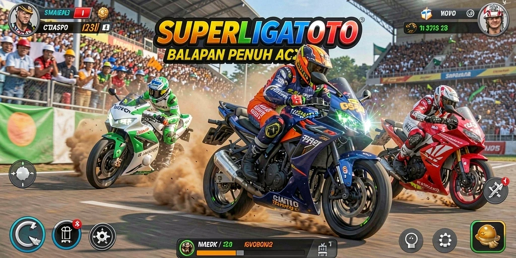 Tampilan aksi balapan motor yang mendebarkan dalam SUPERLIGATOTO.