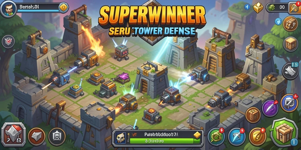 Tampilan gameplay SUPERWINNER yang menegangkan dalam Tower Defense.