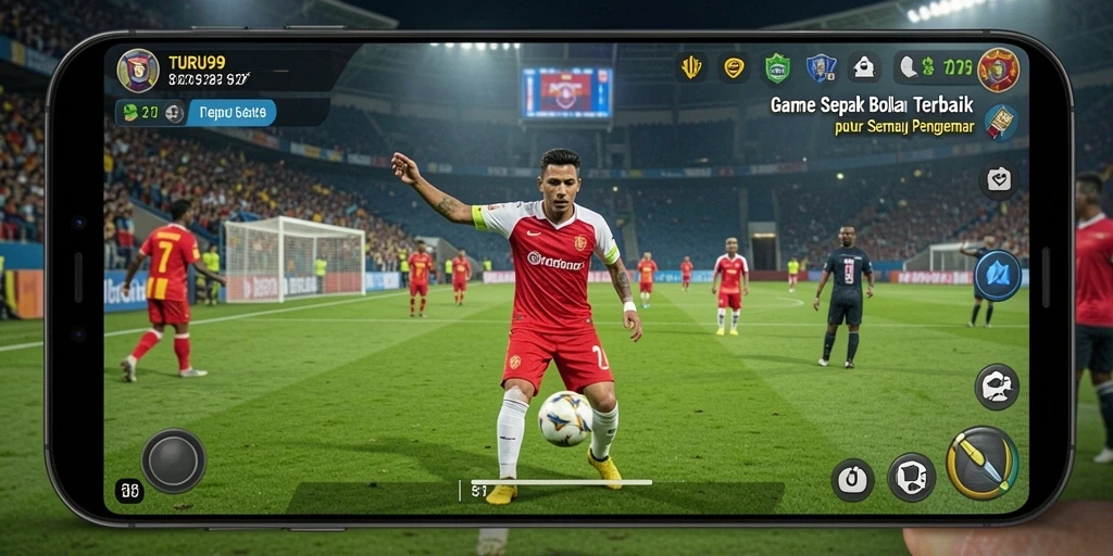Screenshot utama TURU99 menampilkan pertandingan sepak bola yang seru dan intens.